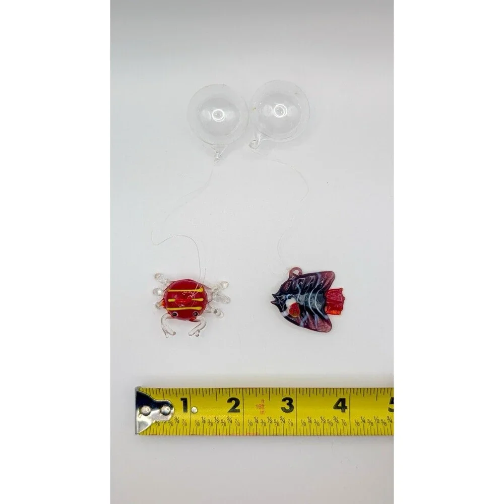 Lot 2 LS Arts Blown Glass Floating Crab Fish Bubble Tropical Tank Aquarium Decor